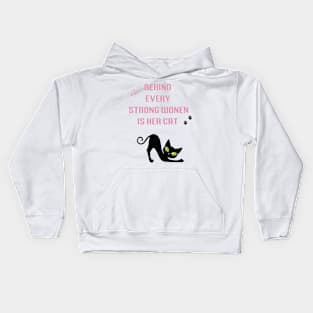 behind every strong woman is her cat Kids Hoodie